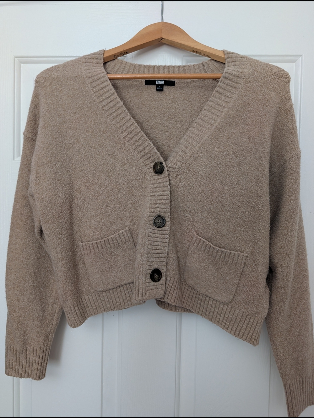 Uniqlo Taupe V-Neck Button Front Cropped Cardigan